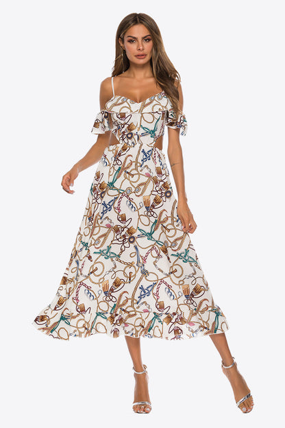 Printed Cutout Cold-Shoulder Dress