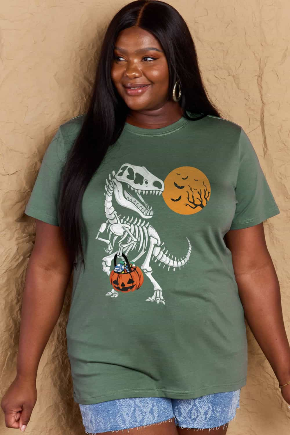 Dinosaur Skeleton Graphic Cotton T-Shirt