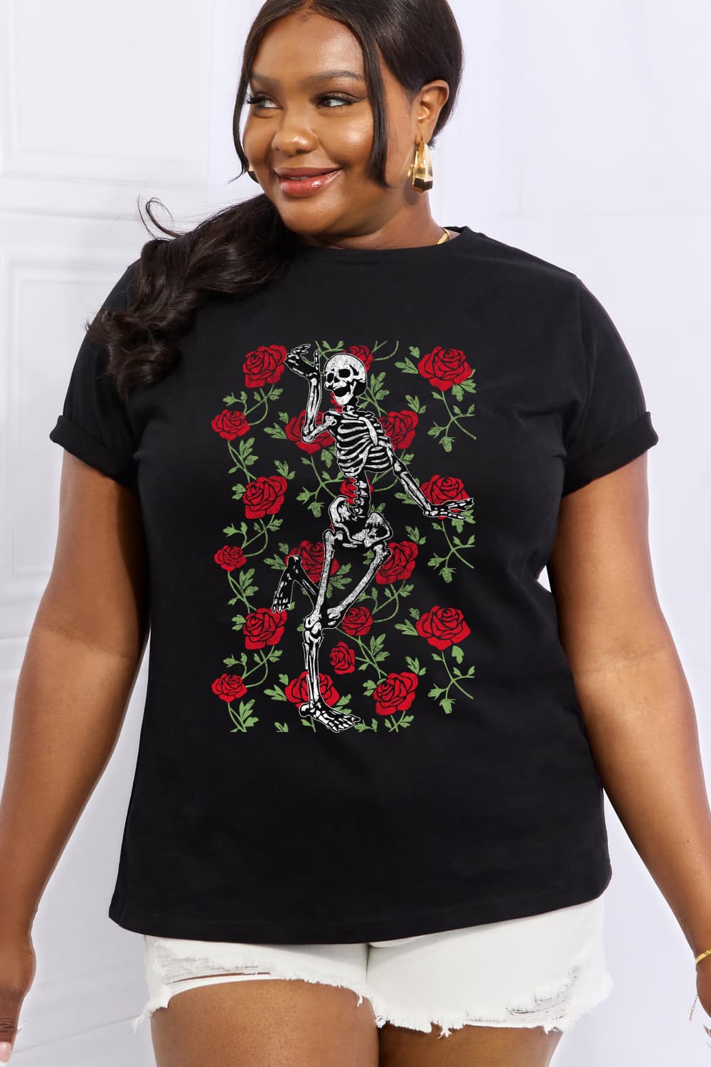 Skeleton & Rose Graphic Cotton Tee