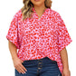 Plus Size Printed Notched Neck Half Sleeve Top