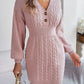 Buttoned Cable-Knit V-Neck Sweater Dress