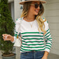 Round Neck Shoulder Button Striped Pullover Sweater