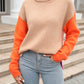Color Block Turtleneck Slit Sweater