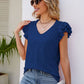 Smocked Flutter Sleeve V-Neck Top