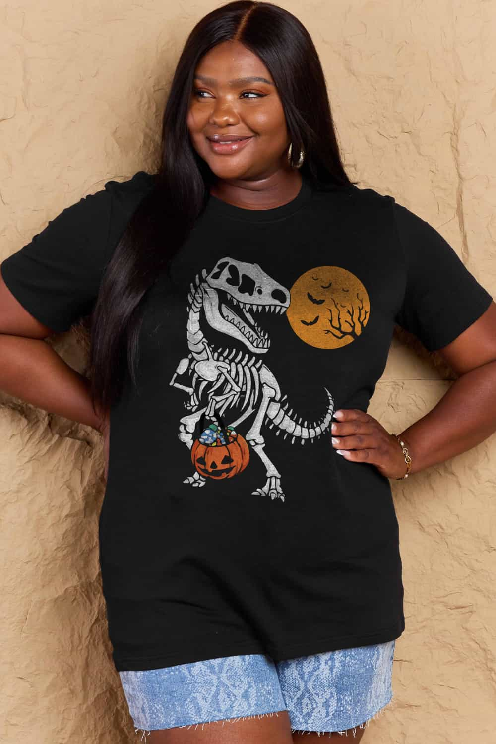 Dinosaur Skeleton Graphic Cotton T-Shirt