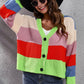 Color Block Button-Down Dropped Shoulder Cardigan