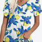 Printed Petal Sleeve V-Neck Blouse