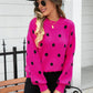 Polka Dot Round Neck Dropped Shoulder Sweater