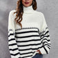 Striped Turtleneck Drop Shoulder Sweater