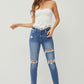 RISEN Distressed Frayed Hem Slim Jeans