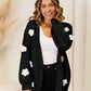 Flower Dropped Shoulder Open Front Cardigan