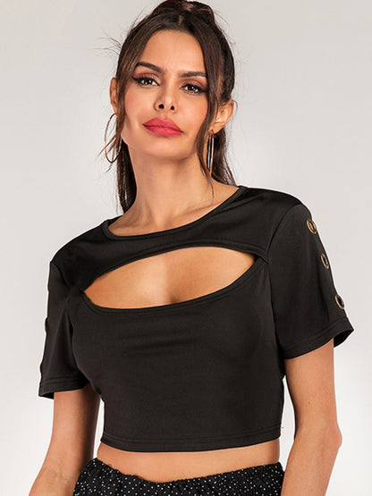 Cutout Grommet Detail Cropped Tee