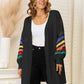 Striped Open Front Dropped Shoulder Cardigan