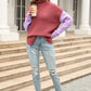 Color Block Turtleneck Slit Sweater