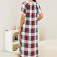 Plaid Lace Trim Ruffle Hem Night Dress