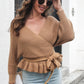 Tie Waist Ruffle Hem Sweater