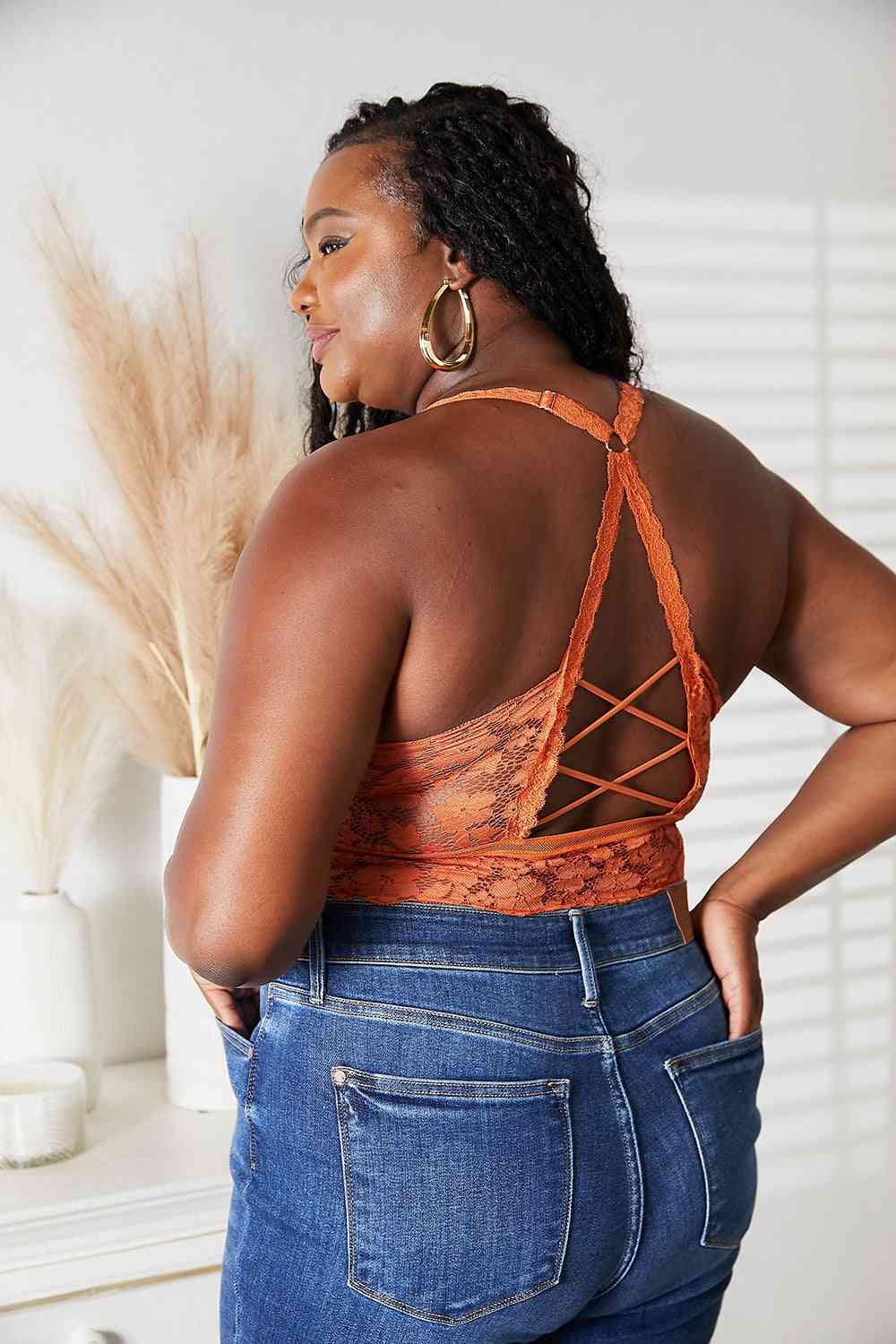 Juliette Crisscross Lace Bralette in Rust