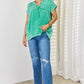 Zenana Washed Raw Hem Short Sleeve Blouse with Pockets