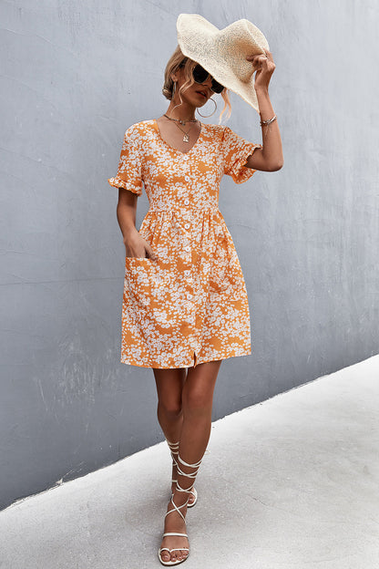 Printed Button Down Pocketed Dress