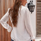 Swiss Dot Lace Trim Flounce Sleeve Blouse