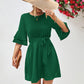 Round Neck Tie Belt Flounce Sleeve Dress