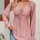 Tie Front V-Neck Puff Sleeve Blouse