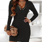 V-Neck Long Sleeve Ribbed Dress