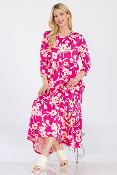 Floral Round Neck Ruffle Hem Dress