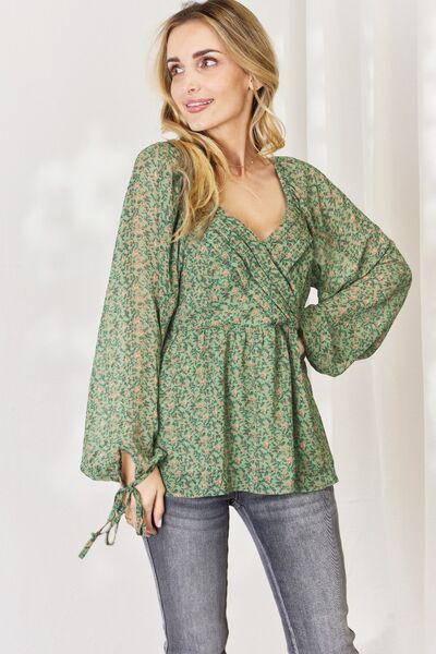 Floral Surplice Peplum Blouse