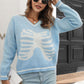 Skeleton Pattern V-Neck Long Sleeve Pullover Sweater