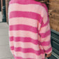 Striped Button Up Fuzzy Cardigan with Pockets