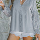 Eyelet Button Front Notched Neck Blouse