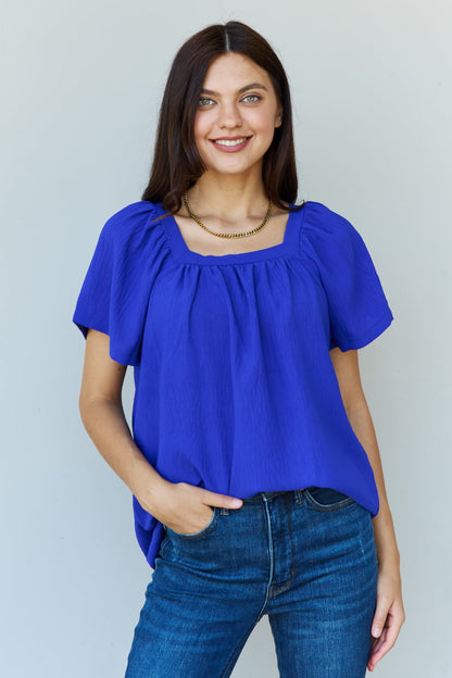 Ninexis Square Neck Short Sleeve Blouse in Royal