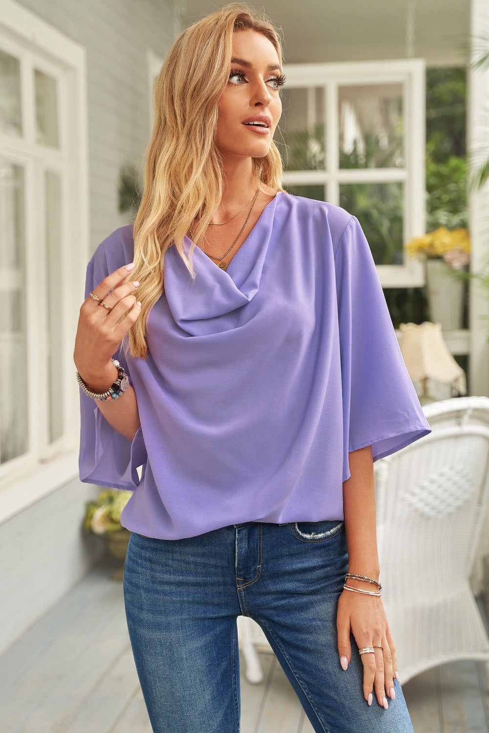 Short Sleeve Draped Blouse