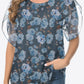 Printed Round Neck Curved Hem Blouse