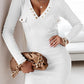 V-Neck Long Sleeve Ribbed Dress