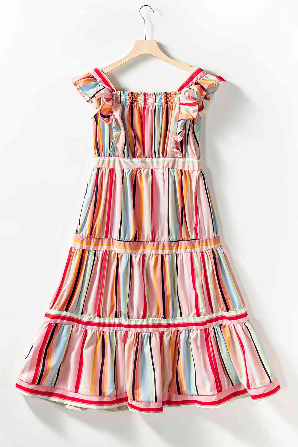 Smocked Square Neck Ruffled Tiered Dress