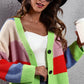 Color Block Button-Down Dropped Shoulder Cardigan