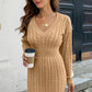 Cable-Knit V-Neck Long Sleeve Mini Sweater Dress