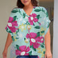 Plus Size Printed Notched Neck Half Sleeve Top