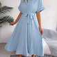 Short Sleeve Collared Tie Belt Dress