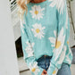 Daisy Print Openwork Round Neck Sweater