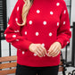 Polka Dot Round Neck Dropped Shoulder Sweater