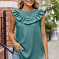 Ruffled Round Neck Sleeveless Blouse