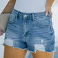 Frayed Hem Distressed Denim Shorts with Pockets