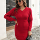 Rib-Knit V-Neck Sweater Dress