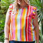 Plus Size Striped Round Neck Ruffled Tank