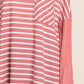 Oversize Striped Round Neck Long Sleeve Slit T-Shirt