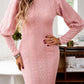 Cable-Knit Round Neck Lantern Sleeve Sweater Dress