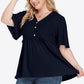 Plus Size Buttoned V-Neck Frill Trim Babydoll Blouse